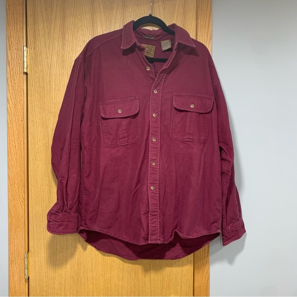 St. John's Bay Solid Maroon Flannel Long Sleeve Chamois Cloth Shirt - Size Large
